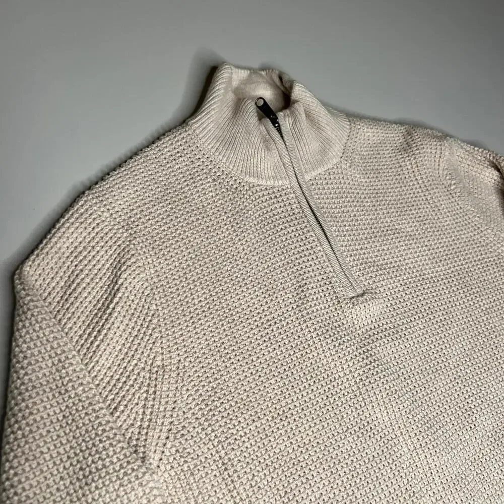 J.Crew Men’s Cotton Half Zip Sweater Cream Beige Pullover‎ Size L